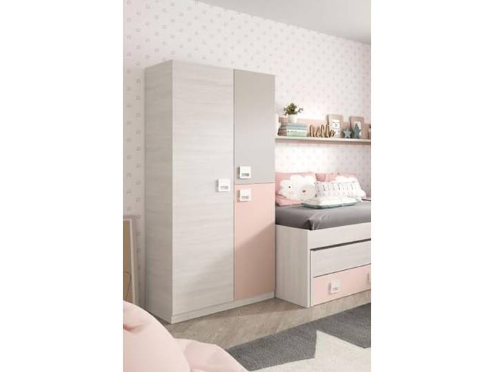 möbelando Kleiderschrank >NUBE< in Alpen-Weiß/Grau/Rosa - 90x200x52 (BxHxT)