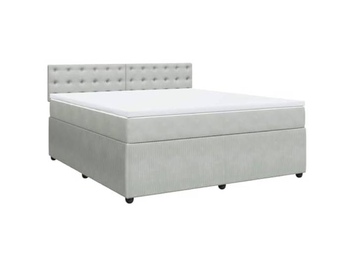 PUGYNBK Boxspringbett aus Samt, Hellgrau, 180 x 200 cm Taschenfedern, atmungsaktiver Matratzenschoner, Lattenrost, waschbarer Bezug