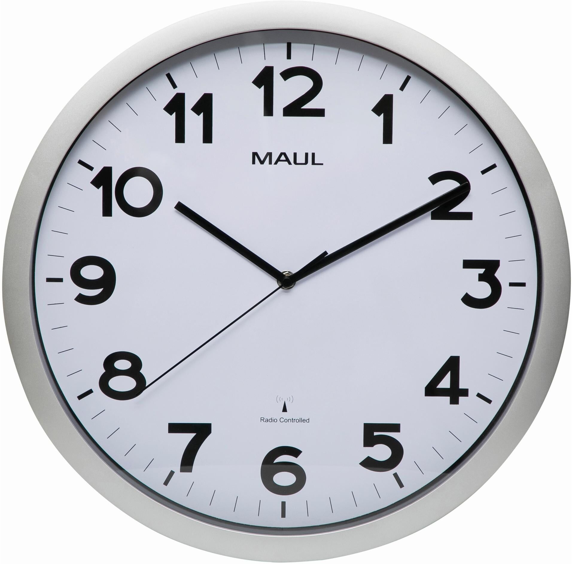 Wanduhr MAUL "Wanduhr MAULstep, Weiss, Silberrand", silber (silberfarben), Wanduhren, Ø 40cm, Wanduhr silberfarben Ø 40cm