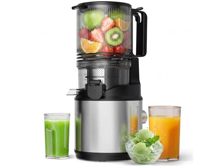 Entsafter - Saftpresse mit Breiter Einfüllschacht 250W Kaltpress Entsafter für Ganze Früchte & Gemüse Slow Juicer mit Doppelfilter Leicht zu Reinigender