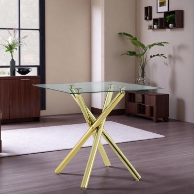 ZWYO HOSIMU "38"" Modern Round Bar Table, Tempered Glass Top Pub Table with Sturdy Gold Cross Metal Legs for Kitchen"