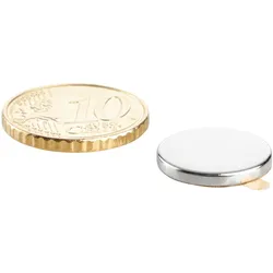 10 Scheibenmagnete aus Neodym, selbstklebend silber | 15 mm x 2 mm | 3M 467