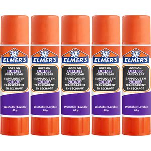 Elmers Klebestift Disappearing Purple, 40g, lösungsmittelfrei, von violett zu klar, 5 Stück