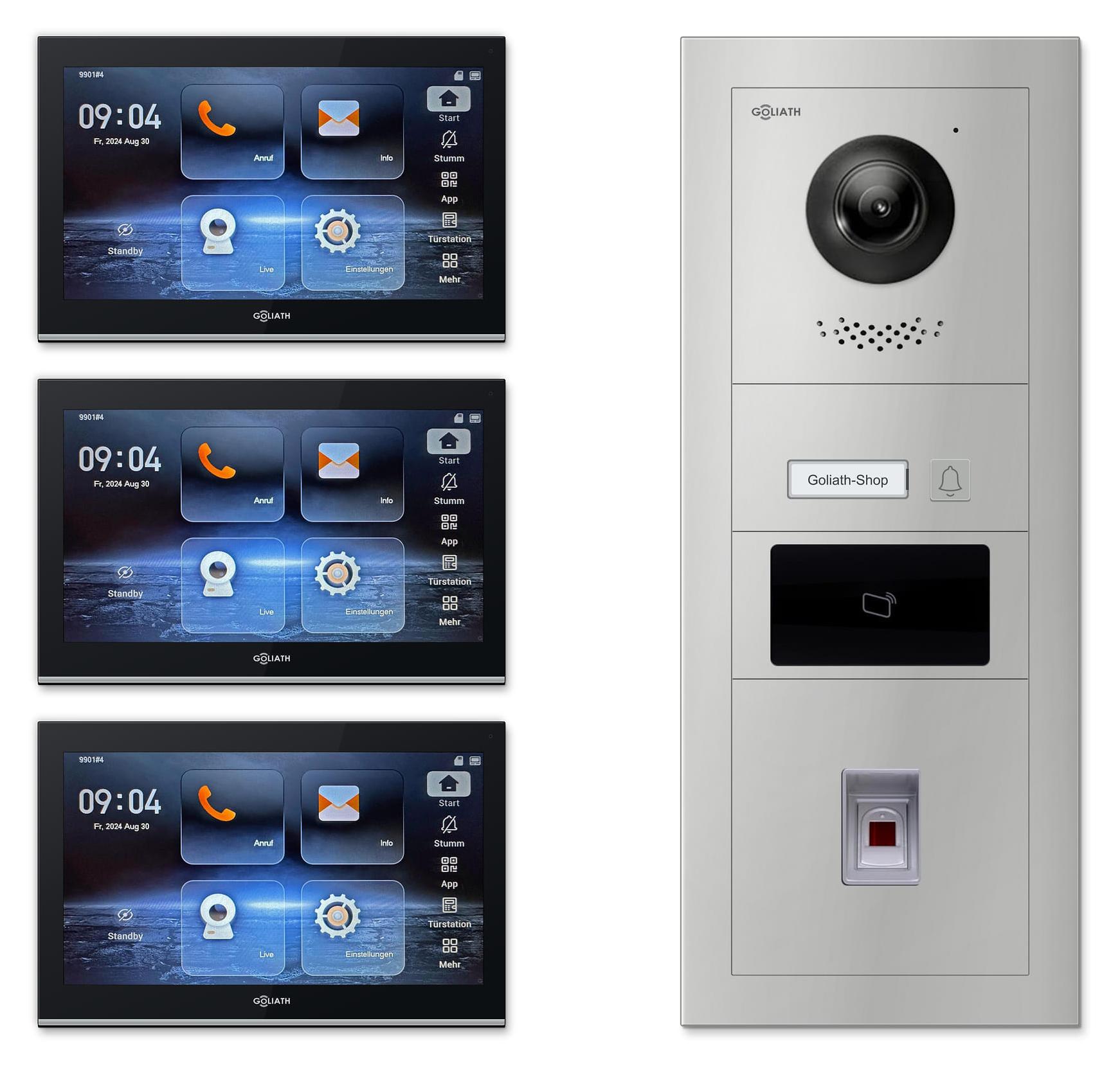 Goliath Premium IP GL-IPH142.4 Video-Türsprechanlage, 1 Familie, 3× 10 Zoll Schwarz, Silber, Unterputz