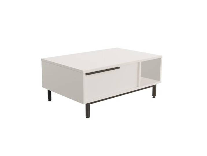 Hanah Home Moderner weißer Couchtisch, 90 x 60 x 37,6 cm 100% melaminbeschichtete Spanplatte, 18 mm stark, stabile Metallbeine Stilvolles und funktionales Design
