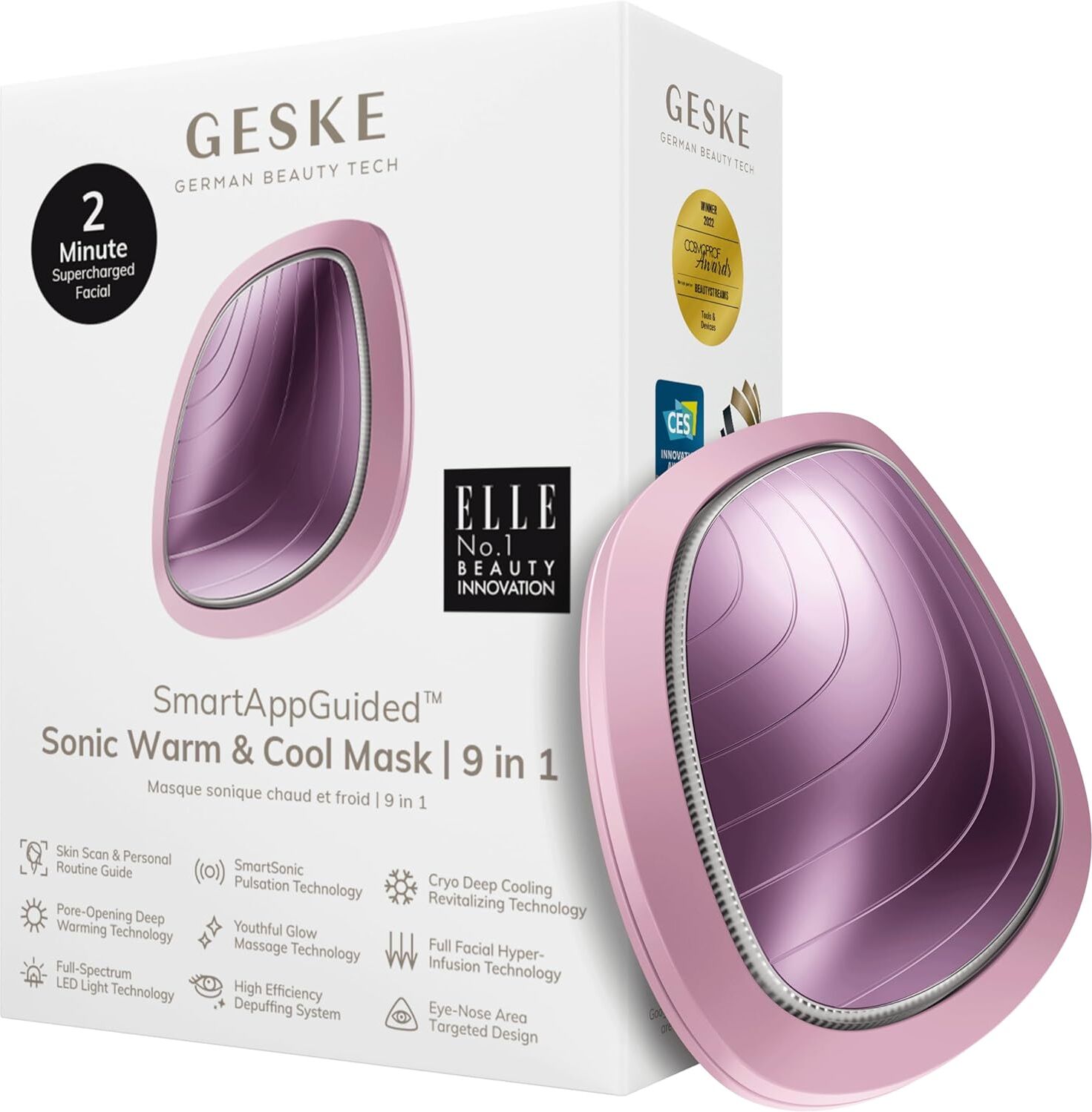 Geske Smart App Guided Warm & Cool 9 in 1 Sonic Mask PInk
