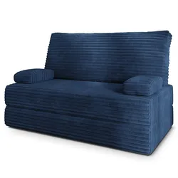 BETTSOFA LADIA aus Schaumstoff Kordstoff Blau Schlaffunktion