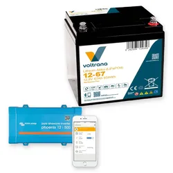 Voltrana Autarkie-Set 12,8V 67Ah Lithium LiFePO4 Batterie mit Victron Phoenix 12/500 Wechselrichter
