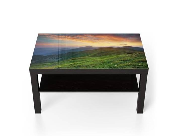 DEQORI Glastisch schwarz groß 90x50 cm Motiv Abendlicher Horizont ausgefallener Beistelltisch aus Glas Hochglanz Couchtisch fürs Wohnzimmer moderner Couch Tisch mit Design