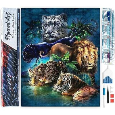 FiguredArt DP-006 - Diamond Painting, Dschungeltiere, 5D Bild (40x50cm) mit eckigen Steinen, DIY Bastelset