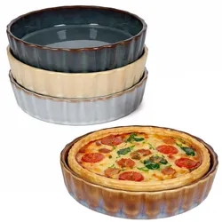 4er Set Gustos Crème Brûlée Schälchen Steingut Förmchen braun creme blau Quiche