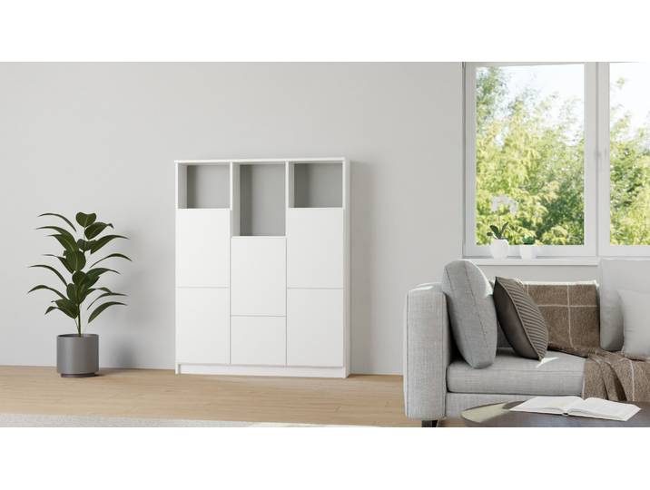 Stylishes Highboard MDF Beschichtet MDF Weiß matt