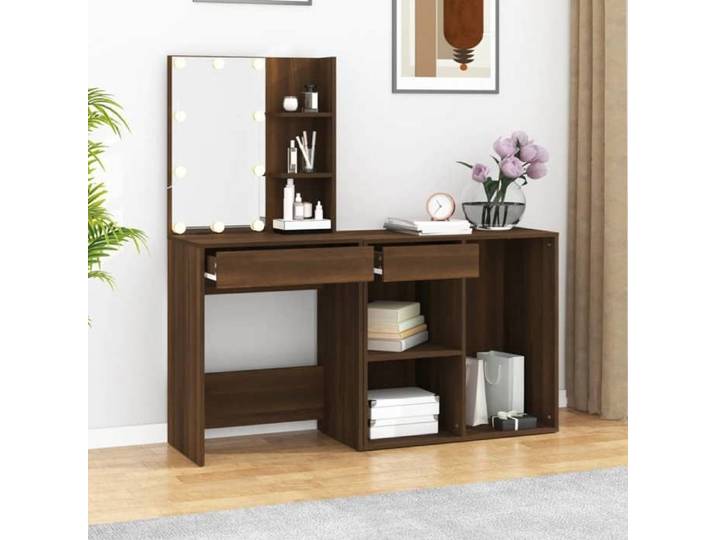 Coiffeuse avec éclairage LED - vidaxl - Chêne marron - Bois d'ingénierie - 60x40x140 cm - Miroir avec LED