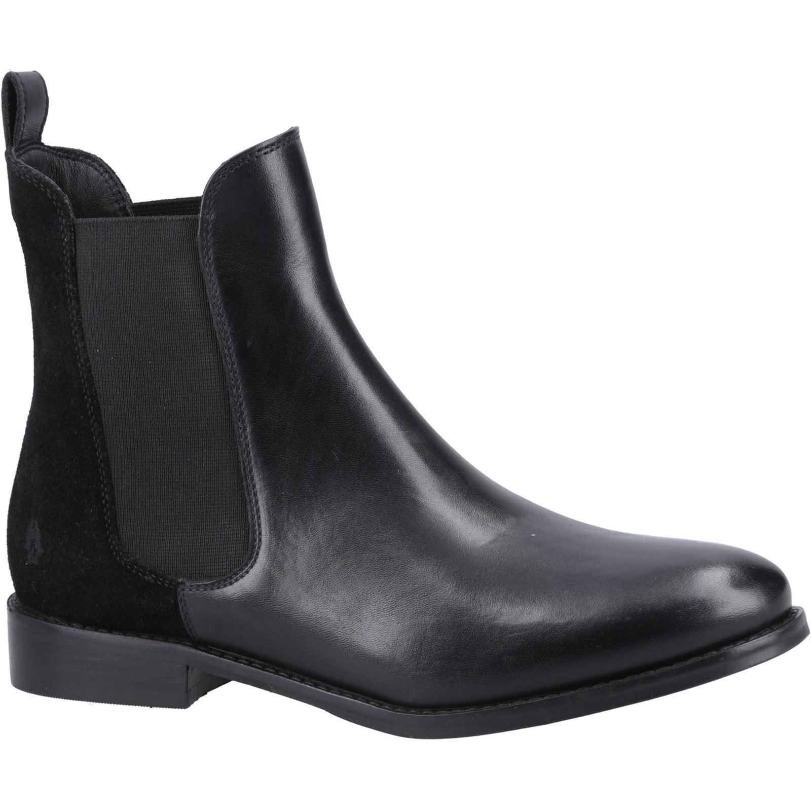 Hush Puppies Colette Leder Damen Schwarze Weite Flache Chelsea-Stiefel