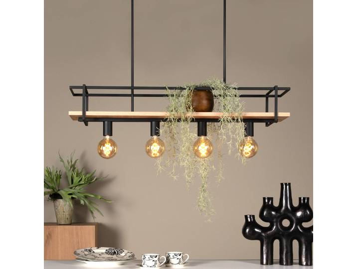 Lucide Holz Hängelampe Milonga, dimmbar, schwarz, für Wohn- / Esszimmer, Holz, Modern, Pendelleuchte