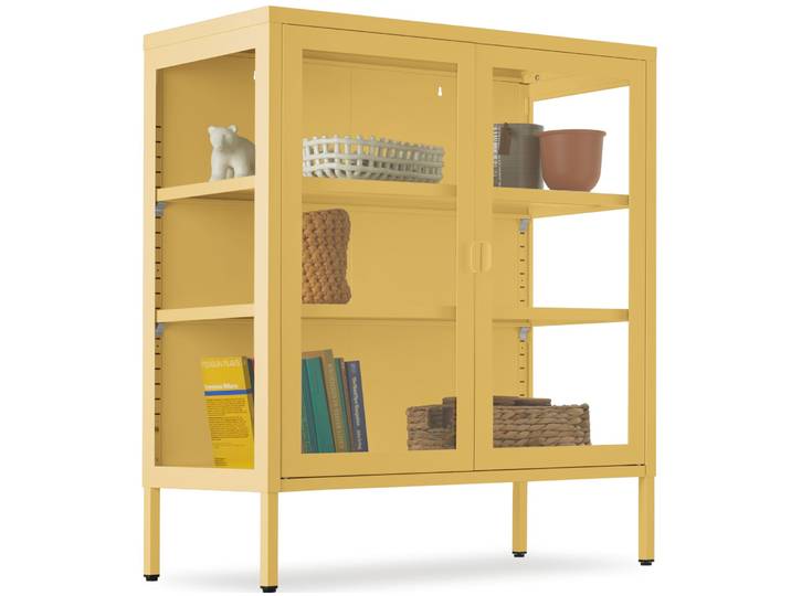 Metallvitrine Baker, edles Design, Glastüren - gelb
