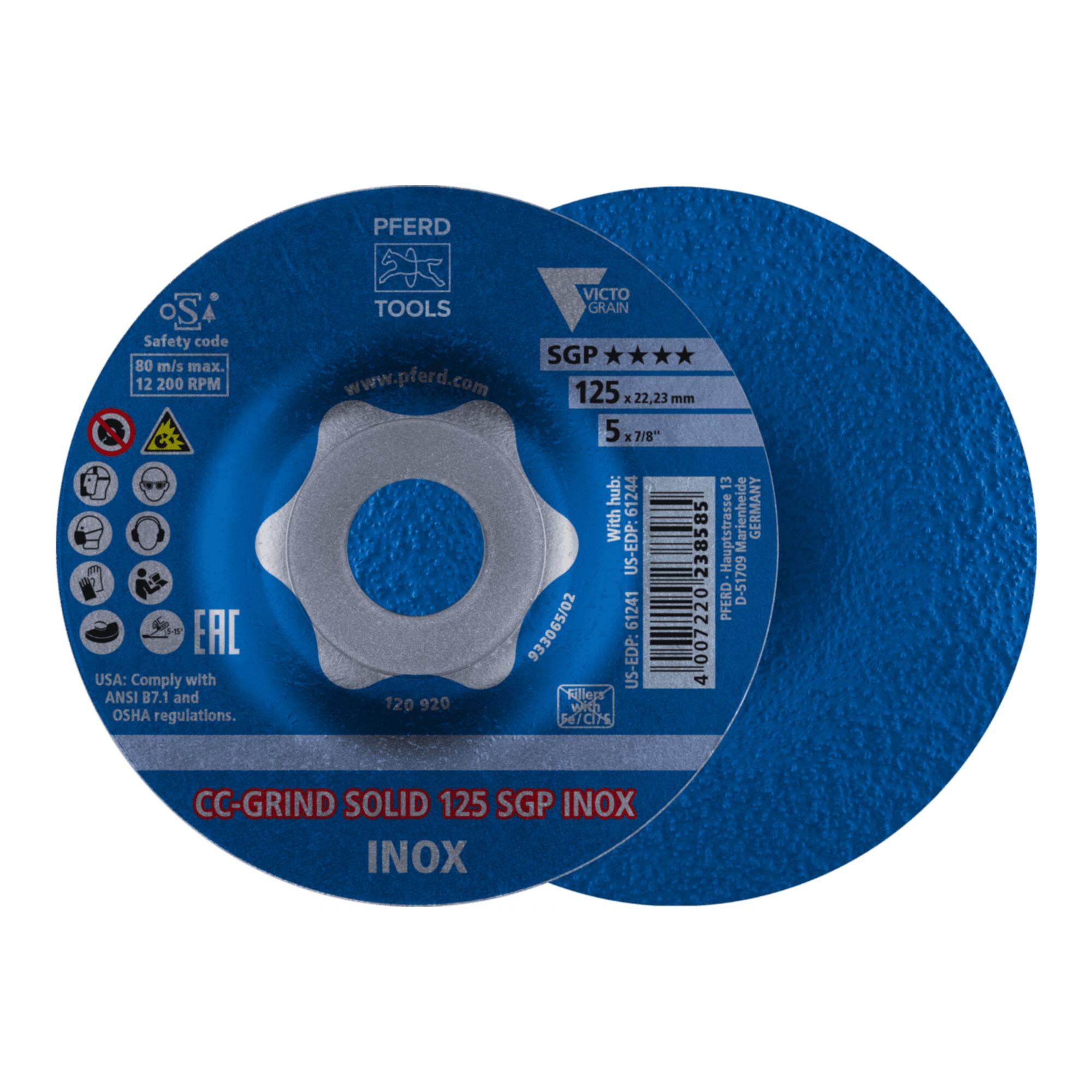 PFERD TOOLS CC-GRIND SOLID Schleifscheibe 125x22,23 mm COARSE Speziallinie SGP INOX für Edelstahl (64189125)
