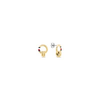 Paar Ohrstecker TOMMY HILFIGER "FEMININE ROPE", gold (gelbgoldfarben, edelstahlfarben, rot, weiß, blau), Ohrringe, Damen, Edelstahl, Emaille