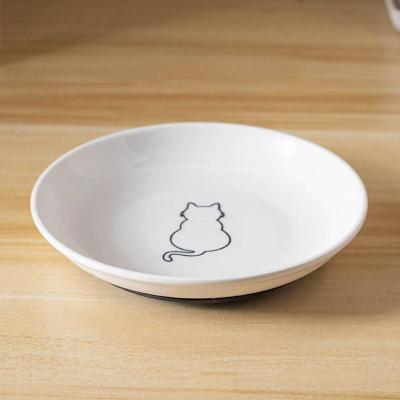 Inspired Finds Cute Ceramic Cat Food & Water Bowl With Silicone Anti Slip Pad back View
