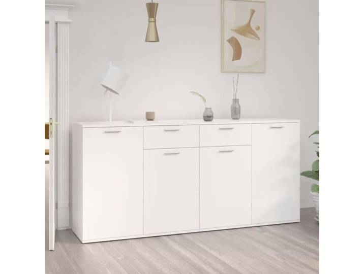 Buffet Bas - AKOZON - AKO7334124657097 - Blanc - 4 Portes - 2 Tiroirs - Design Contemporain