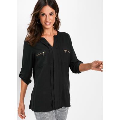 Tunika BONPRIX, Damen, Gr. 52, schwarz, Obermaterial: 100% Viskose, figurumspielend, Tuniken, figurumspielende Passform, mit langem Arm, mit eingelegten Falten