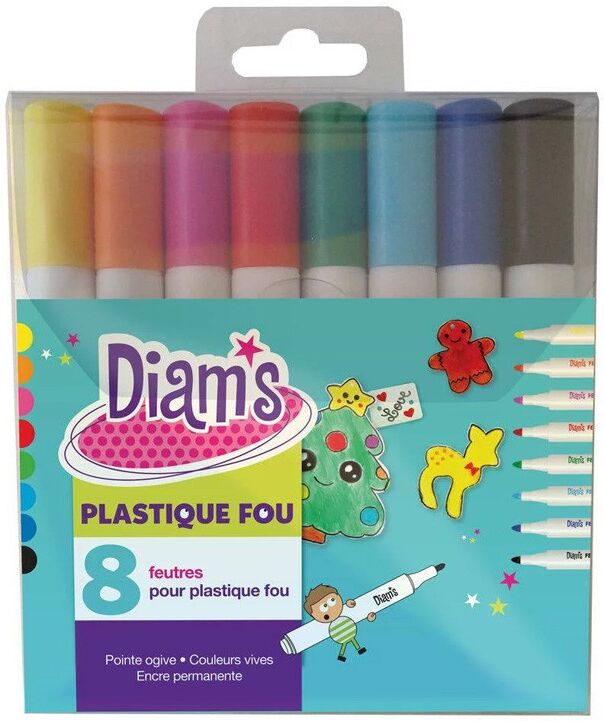 DIAM'S Pochette de 8 feutres pour plastique fou