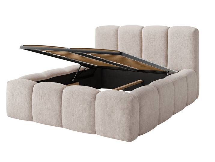 Feldmann-Wohnen Polsterbett Nicole (180x200cm, gepolstertes Kopfteil, 1-tlg., moderne Optik, gepolstertes Kopfteil), 180x200cm Chenille-Gewebe beige mit Metalllattenrahmen