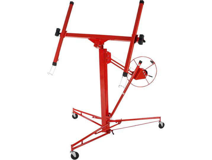 tectake Plattenheber, breite Stativfüße mit 3 Lenkrollen inklusive Feststellbremsen, rot, Rot, Metall, 140x185x153 cm, CE, Freizeit & Co, Heimwerken, Werkzeug, Werkzeugzubehör