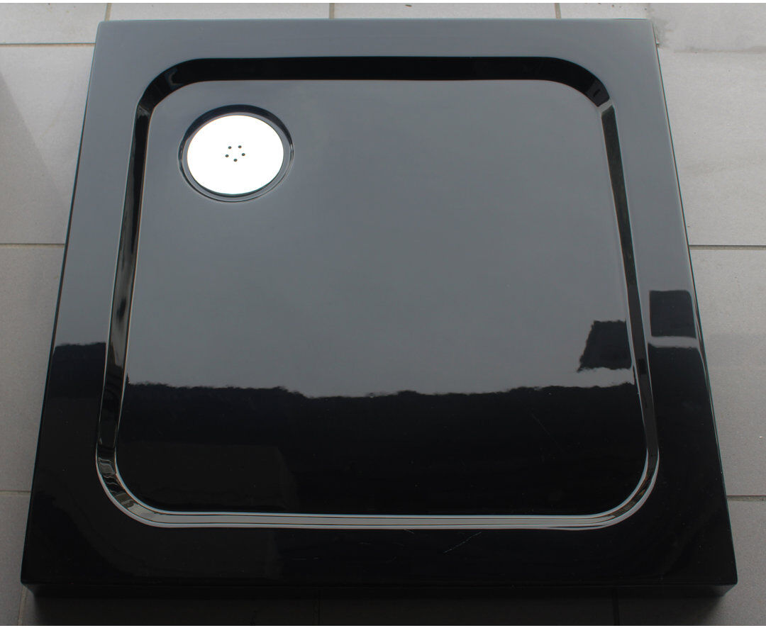 Belfry Bathroom Slimline 35Mm 900X800 Rectangle Black Gloss Stone Shower Tray Black Gloss 3.5cm H x 90cm W x 76cm D