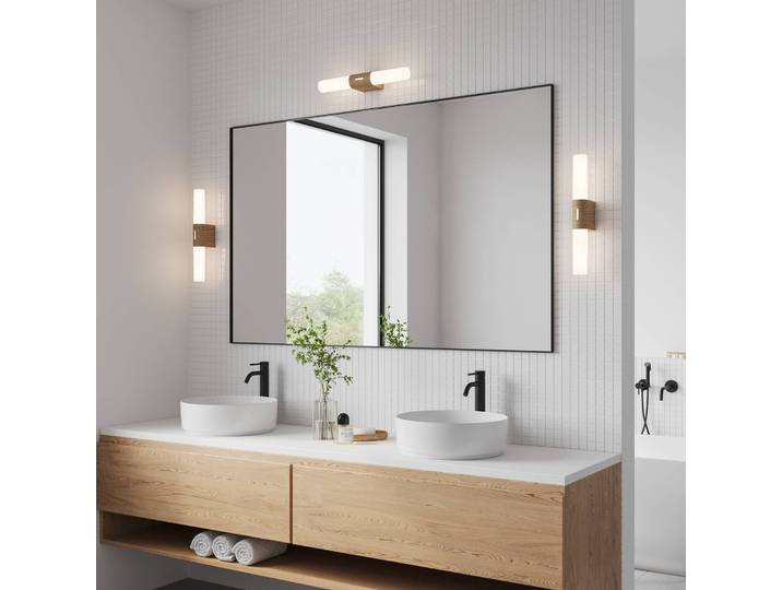 Nordlux Wandleuchte Helva Double Basic, Holz hell, für Badezimmer, Kunststoff