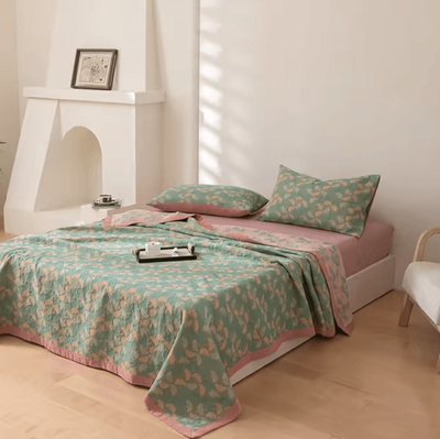 Inspire Curations Ethnic Jacquard Cotton Gauze Bedspread Blanket ginkgo Leaves G 200x240cm