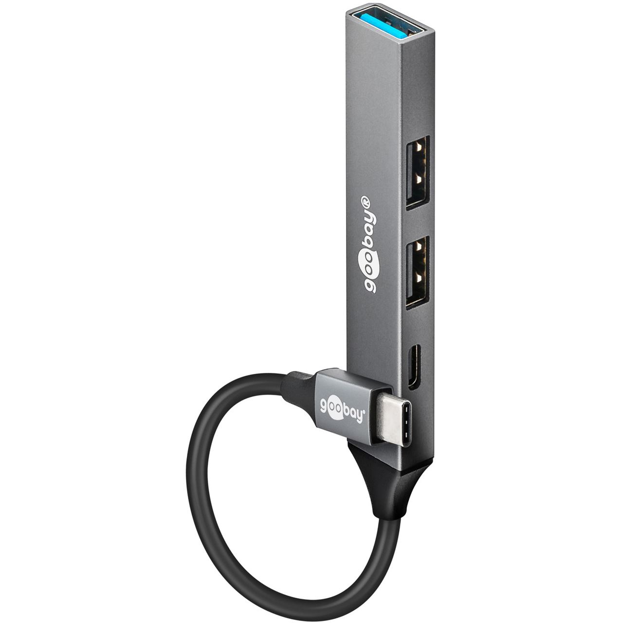 goobay USB-Hub Slim 4-Port USB-Hub, USB-C auf USB-C/USB-A, 5 Gbit/s grau