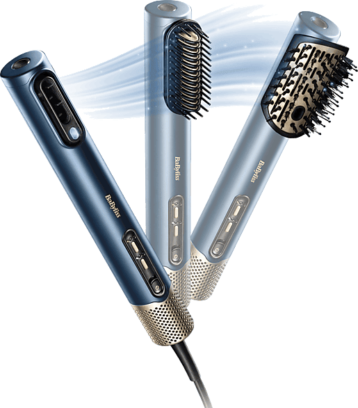 REACONDICIONADO Seminuevo Bueno Secador - BaByliss Air Wand, Alisador y Styler, Con aire, 1600W, 123 km/h, 4 temperaturas, 3 velocidades, Azul