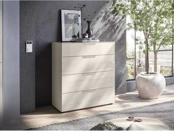 moebel-dich-auf Kommode Schubkastenkommode Trend 10, Front und Oberboden aus Glas, Metallgriffe, (BxHxT) 90 x 99 x 40 cm (Kaschmir)