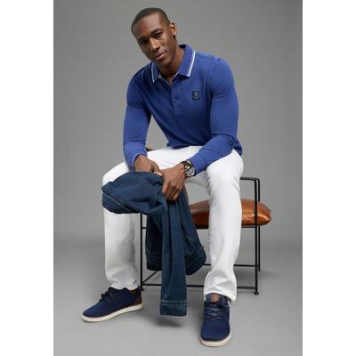 Langarm-Poloshirt DELMAO "Neue Kollektion", Herren, Gr. 5XL (72/74), blau, Piqué, Obermaterial: 100% Baumwolle, unifarben, angesetztes Bündchen, Shirts, schmale Passform, Langarm, unifarben, aus Piqué-Material