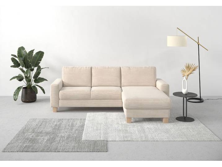 Ecksofa, Breitcord, Beige 249×164 cm, Recamiere Rechts, Klassisch, Home-affaire