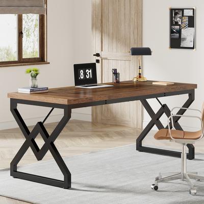 YUZHOU 63-inch Executive Desk with Metal Frame, Modern Office Computer Desk for Home Office