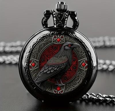 Modern Mode Marketplace Gothic Raven Pocket Watch Necklace With Quartz Movement Gothic Raven Pocket Watch Necklace With Quartz Movement