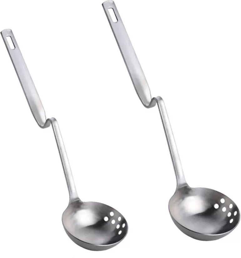 INF 2er-Pack Edelstahl Schöpflöffel - Z-förmige Suppen- und Sieblöffel (Klein & Groß)