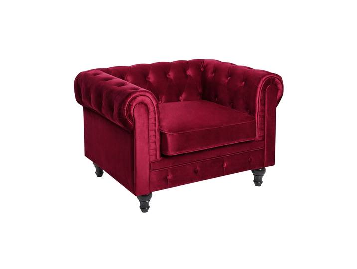 Fauteuil En Velours Rouge Dossier À Points Diamant Style Classique Chesterfield