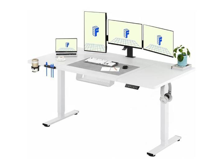 FlexiSpot Bureau Assis Debout Électrique 180x80cm Bureau Réglable Table d'ordinateur avec Crochet Fonction Mémoire Blanc