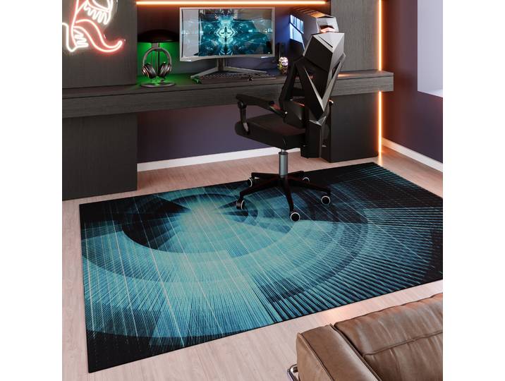 Teppich WECON HOME Cyber Swirl , blau, B:160cm H:5mm L:230cm, Polyester, Teppiche, Teppich, Gamer Teppich, gewebt, Cyberpunk, robust, Gaming Room, rutschfest