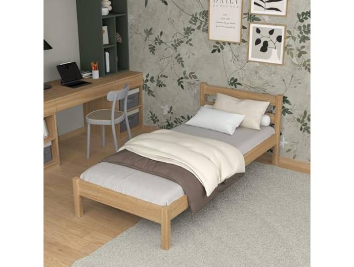 N-wood N01 Bett 80x180 cm, Bettgestel mit lattenrost, Seniorbett, Multifunktional Einzelbett für Kinder, Jugendliche und Erwachsene, abgerundete Kanten, Hochwertige Materialien, Natureiche