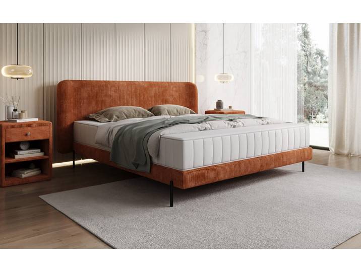 Designer Polsterbett Enna in Cord - 140x200 - Orange - Luxusbetten24