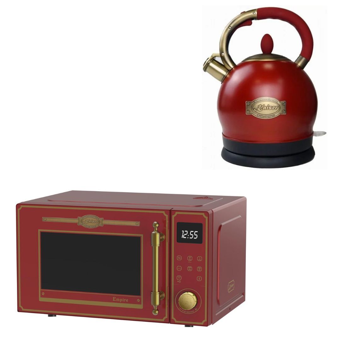 Kaiser Empire M 2530 RotEm Mikrowelle 25L Mikrowellenherd mit Heißluft Grill 25 Funktionen +Wasserkocher WK 2000 RotEm