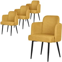 ML-Design Esszimmerstühle 4er Set Senf, Stoff, Armlehnen & Rattan-Optik Rückenlehne, Metallbeine, ergonomische Polsterstühle Küche
