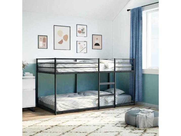 MANGO Lit superposé sans matelas noir 90x200 cm acier Barrière de sécurité Séparable en 2 lit LLL318