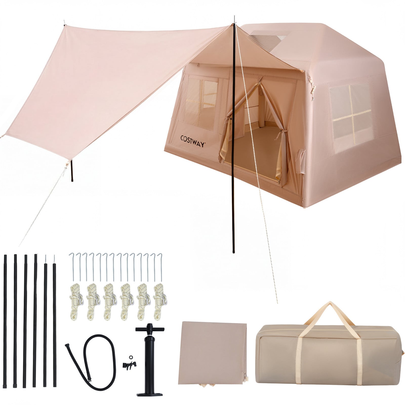 Costway Opblaasbare Campingtent voor 4-6 Personen Draagbare Glamping Tent