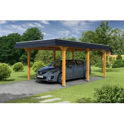 Skan Holz Walmdach Carport -362x628-Blende schwarz-eichehell Holzcarport