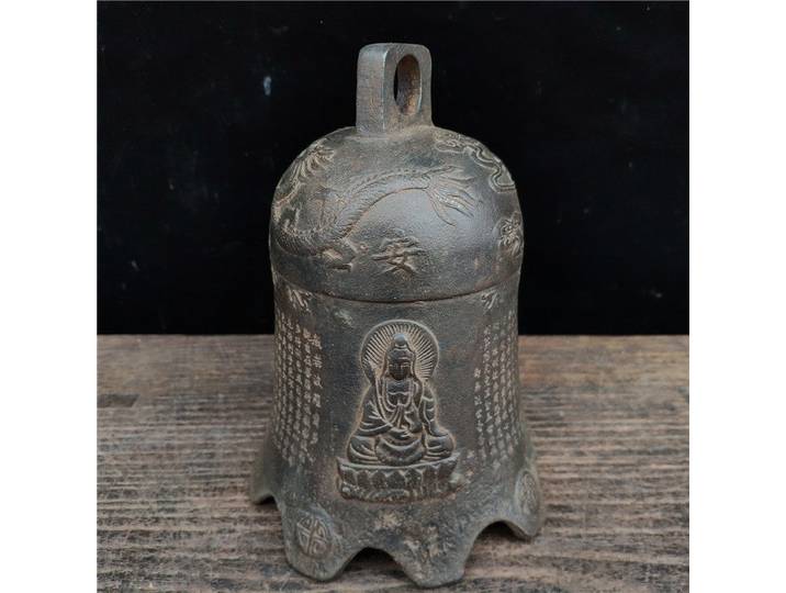Cloche Guanyin chinoise antique en fonte avec sculpture de dragon, cloche de prière bouddhiste pour la décoration de la maison, du temple, ornements Feng Shui